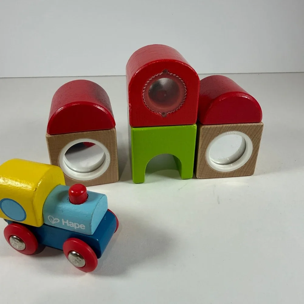 Hape Station Building Block Set Toddler Multicolor Used Wooden Sensory Toy‎